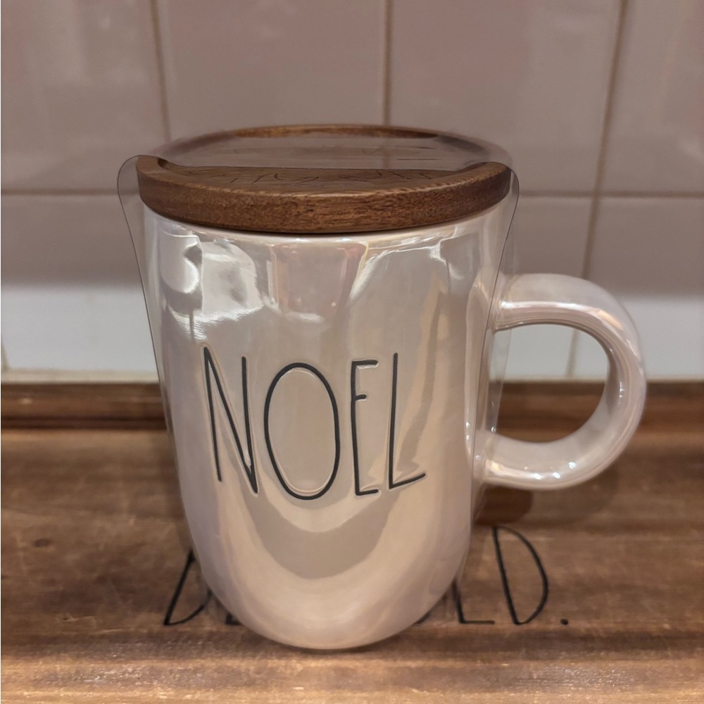 Rae Dunn ‘NOEL’ mug with Wood Coaster